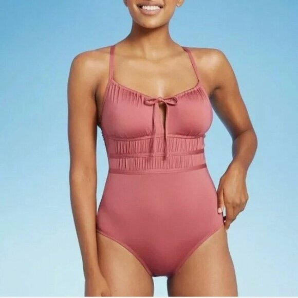 Kona Sol Gathered Modern One Piece, Mauve, Size S - Picture 1 of 9